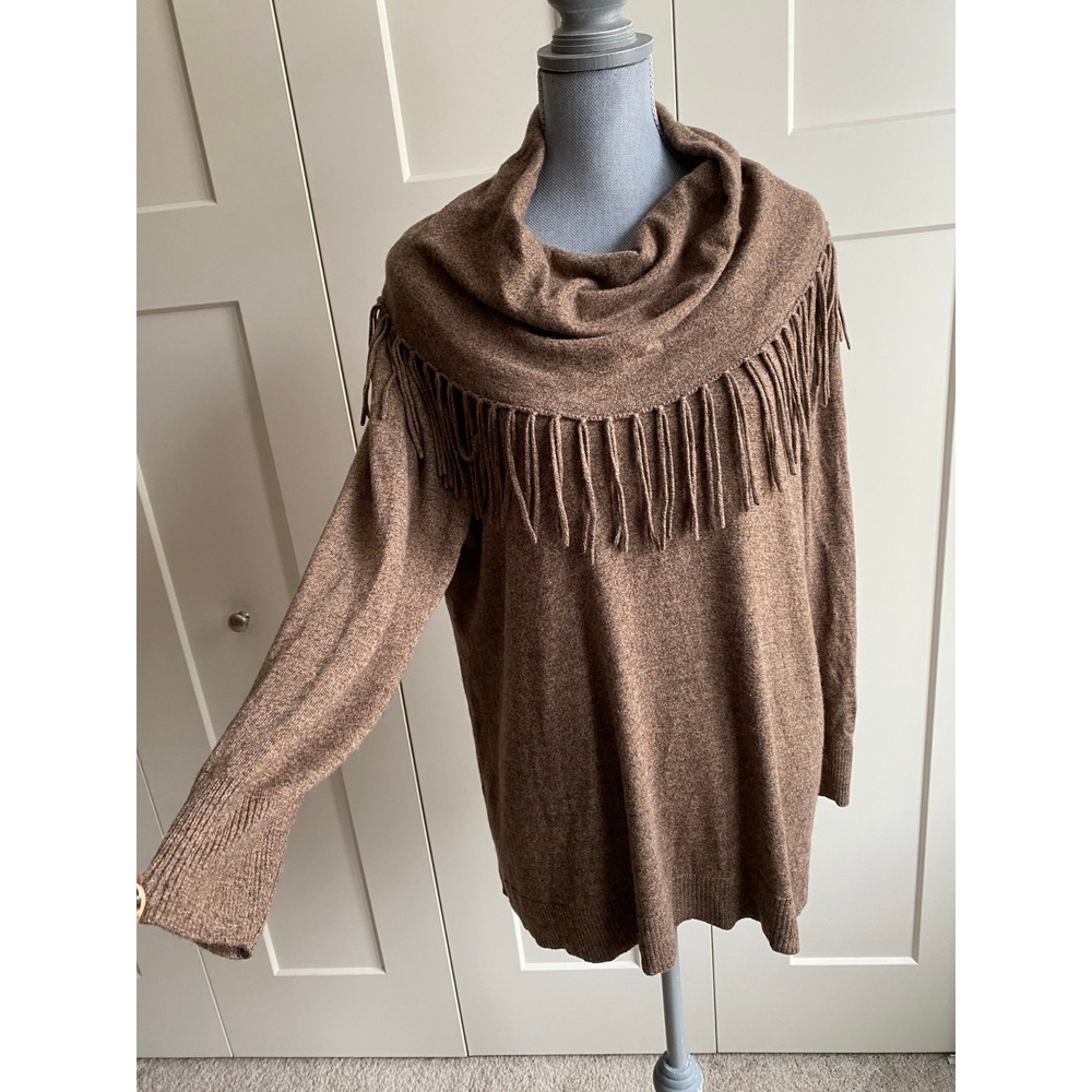Chelsea & Theodore 1X Fringe Sweater Brown Pullover Slouchy Poetcore Wool s16